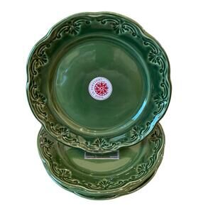 MATCERAMICA Portugal Green Ceramic Salad Plates 9" Set of 4 Embossed Border NEW